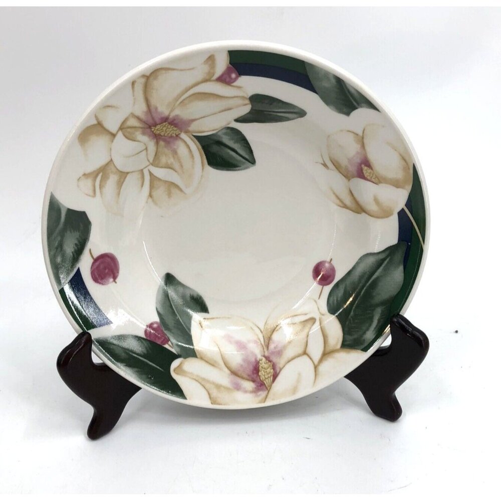Vintage Savannah Grove Grand Flora Soup Bowl 8" Stoneware Magnolias Berries